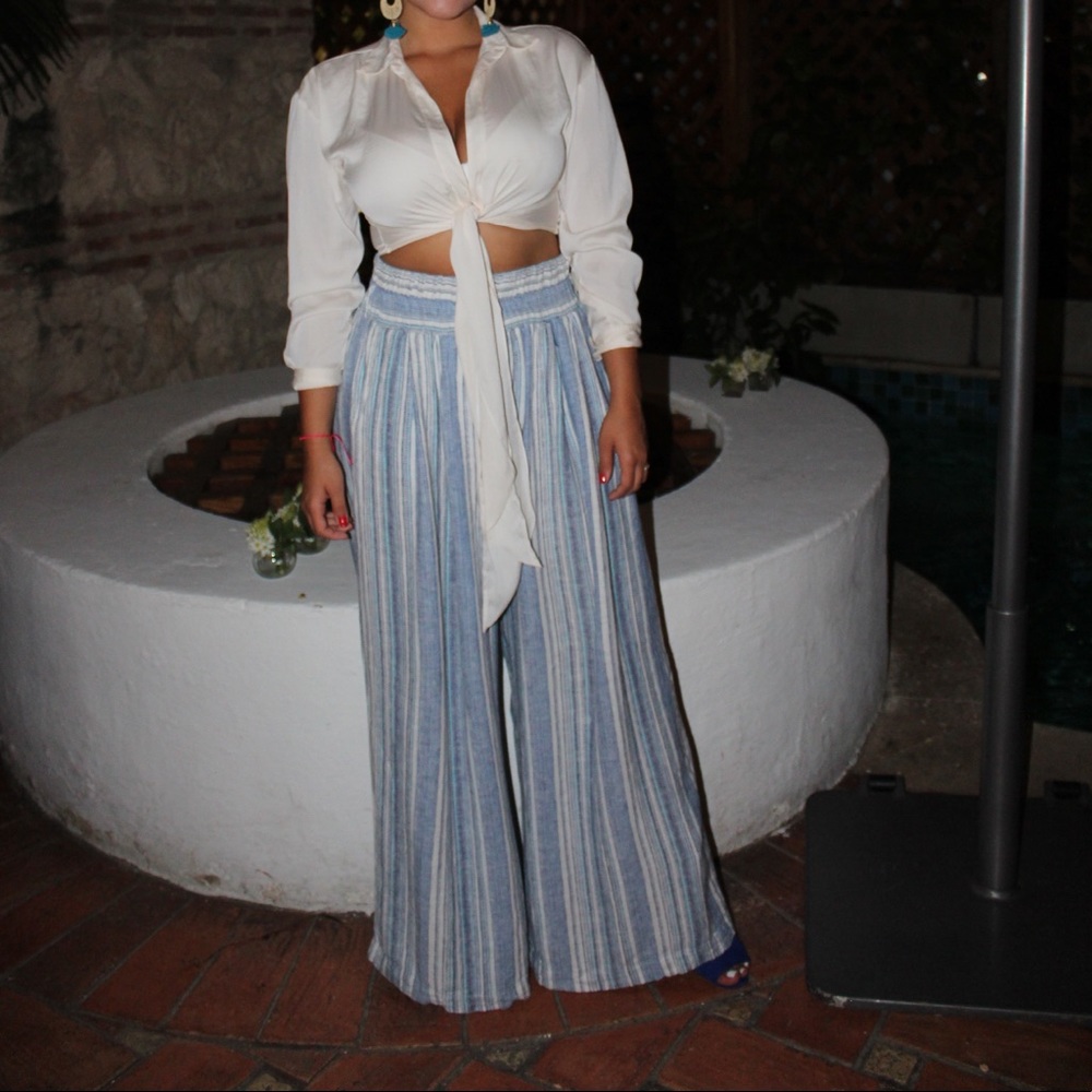 Blue/White striped pants wide legged